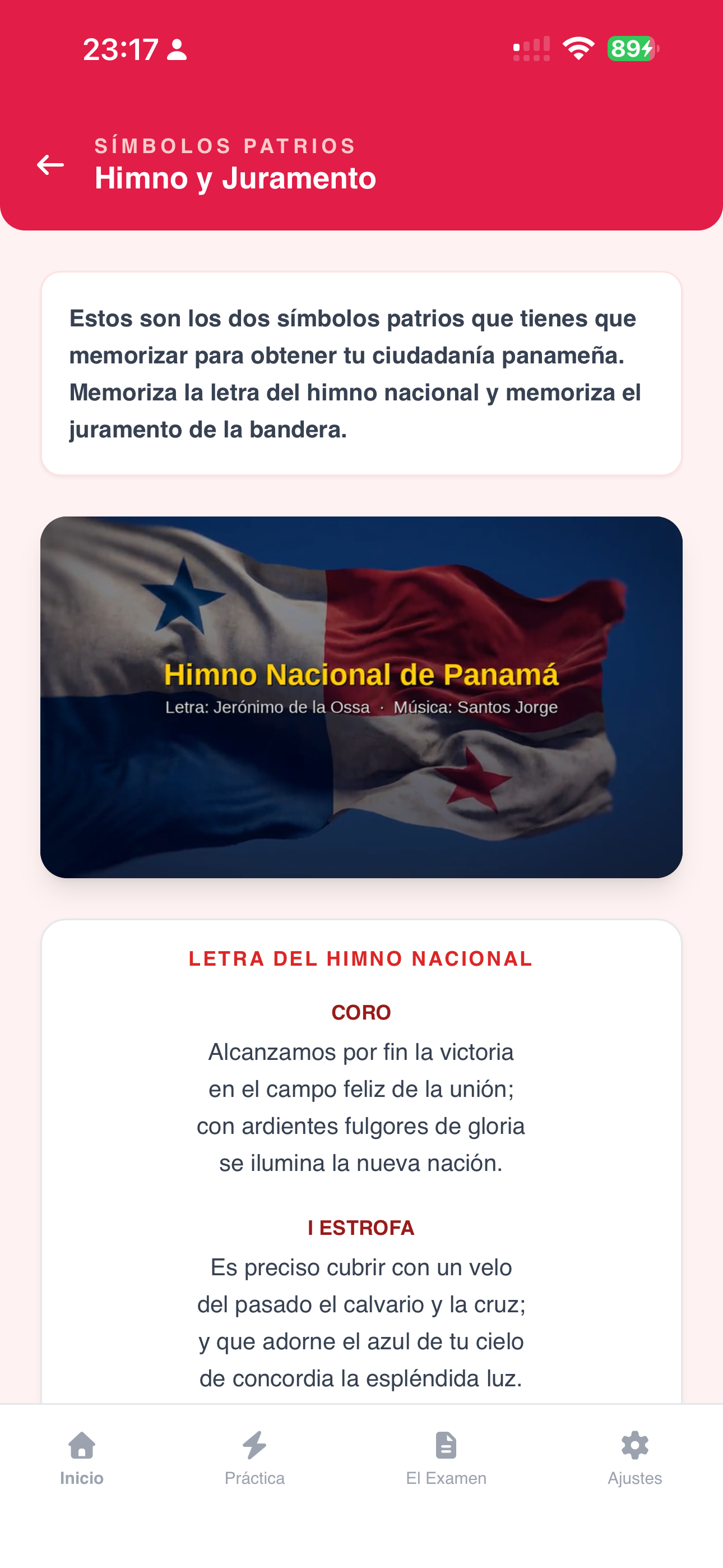 Captura 5: Himno Nacional y Juramento de la Bandera para memorizar